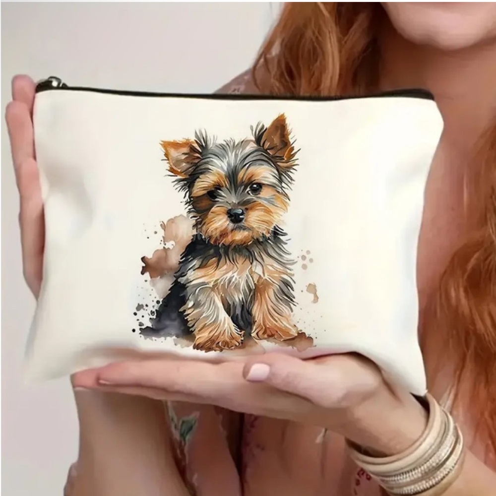 Teacup Yorkie Canvas Print Zipper/Pouch NWOT
